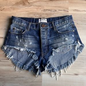 One Teaspoon Rollers Low Waist Long Rise Extreme Curved Raw Hem